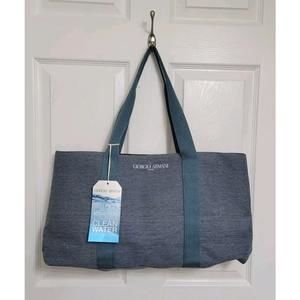 GIORGIO ARMANI PARFUMS Canvas Carry Bag Tote Snap‎ Blue NEW